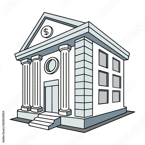 Bank Building Vector Illustration on White Background – Financial Institution Architecture Icon