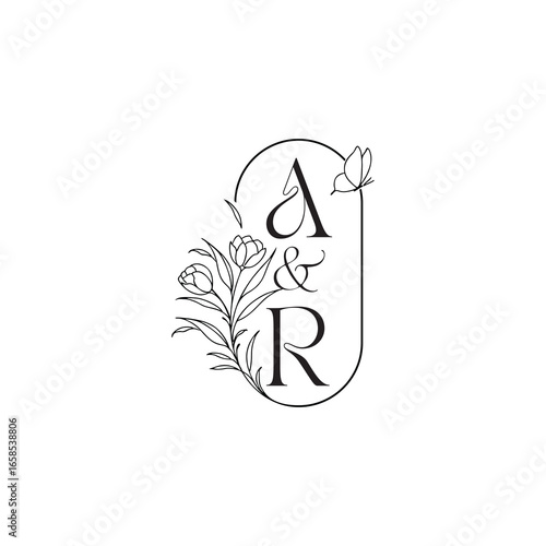 caligraphic style monogram luxury minimalist logo design AR wedding initial concept alphabet letter