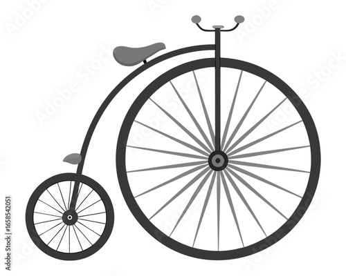 High wheeler bicycle illustration penny farthing design vintage style retro transport graphic and white old fashioned cycling antique vehicle symbol