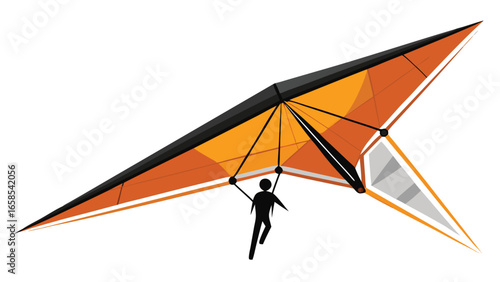 Hang gliding silhouette vector illustration of extreme sports with orange wing design for sky adventures and outdoor recreation