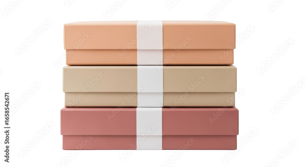 Obraz premium Stack of Decorative Gift Boxes with White Ribbons 