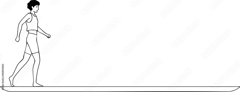 Fototapeta premium Woman walking on balance beam minimal line art fitness exercise illustration vector 