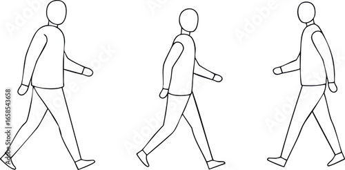 Walking man silhouette sequence in simple line art style vector illustration 