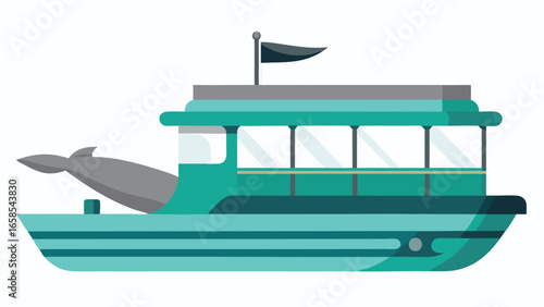 Modern recreational fishing boat vector graphic minimalist style marine vessel turquoise and gray color palette nautical theme watersport illustration minimal design