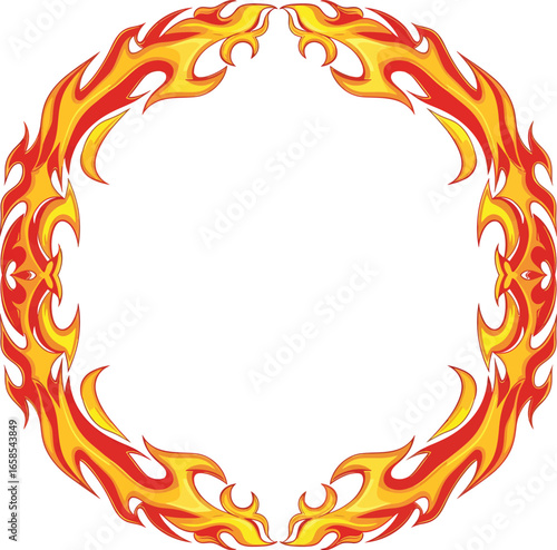 Dynamic fiery circular border design adds intense energy to any creative project with vibrant flame elements