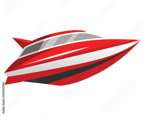 Modern red and white speedboat vector illustration,represents high speed,power and luxury on the water,maritime activities
