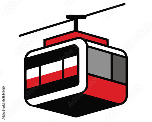 Stylized cable car vector illustration mountain transport gondola ride aerial tramway isolated graphic design modern travel red and gray