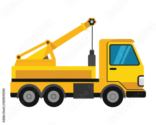 Yellow tow truck vector illustration depicting vehicle recovery and assistance services for transportation,breakdown recovery and transportation services