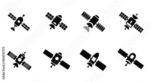 collection of various satellite icons in different orientations and designs