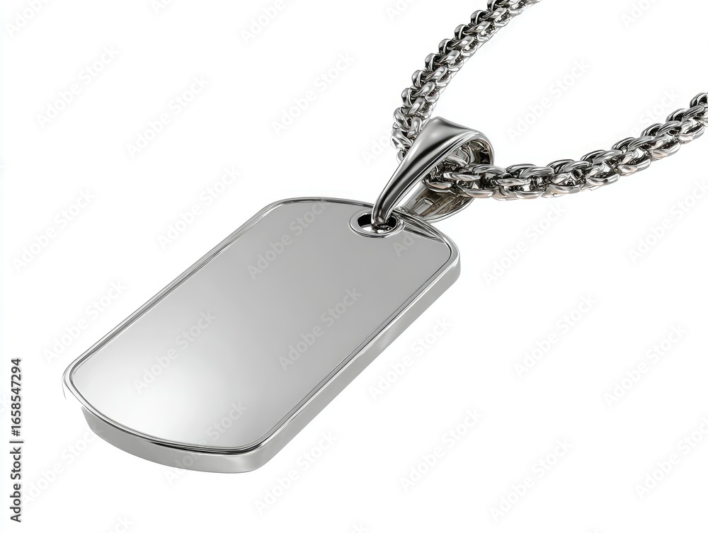 Fototapeta premium Polished silver dog tag pendant on a chain