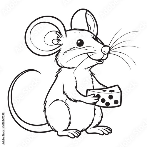 Vector art of a cute cartoon mouse holding a piece of cheese, isolated on a, perfect for childrens books and educational materials