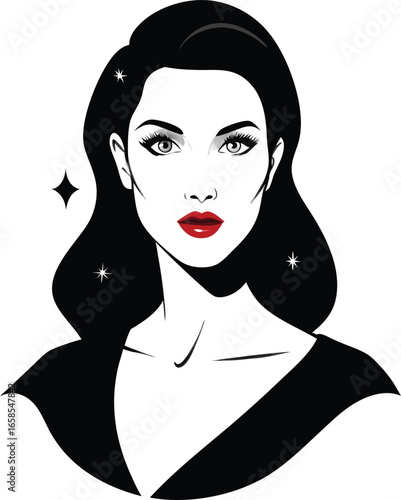Glamorous woman with red lips and sparkling eyes