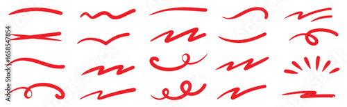 Red squiggle brush scribble underline. Marker pen emphasis highlight red swoosh stroke.
