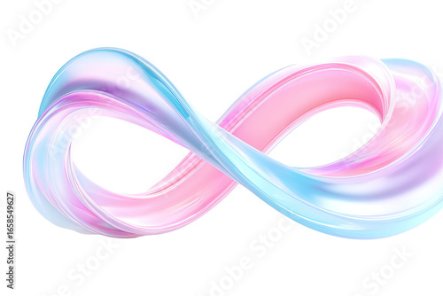 Abstract infinity symbol with swirling pastel colors.  A dynamic, fluid design in shades of pink, light blue, and purple.  The symbol is smooth and flowing