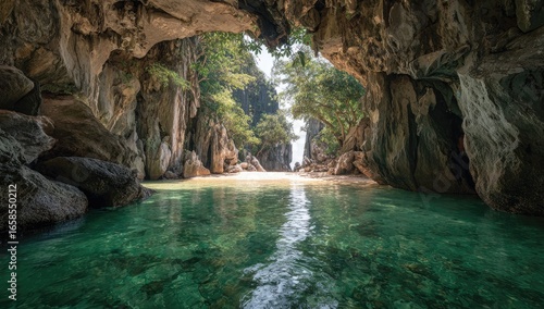 Cave entrance to a tranquil beach