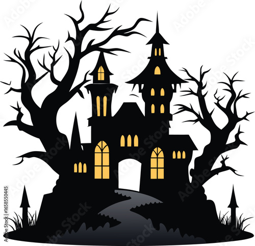 Haunted Palace Ruins With Spooky Trees