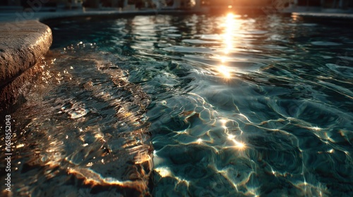 Fototapeta Naklejka Na Ścianę i Meble -  Blue water ripple surface with sunlight reflection texture background