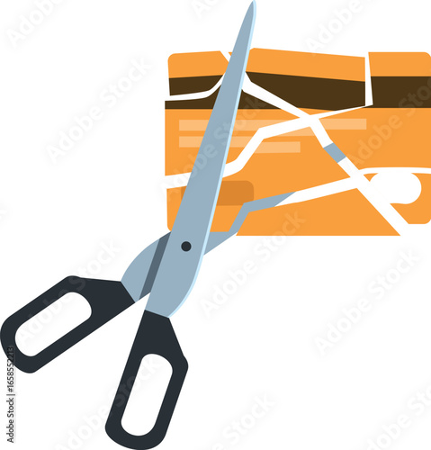 Scissors cutting broken credit card representing debt cancellation, financial freedom, and responsible spending habits