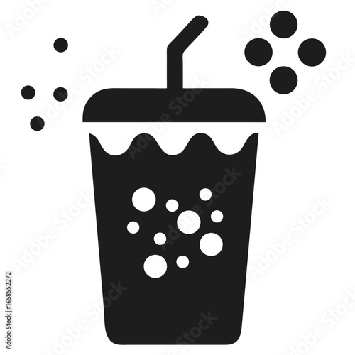Dark Grey Silhouette of a Fizzy Drink Cup with Overflowing Bubbles beverage soda