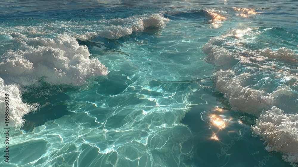 Fototapeta premium Blue water ripple surface with sunlight reflection texture background