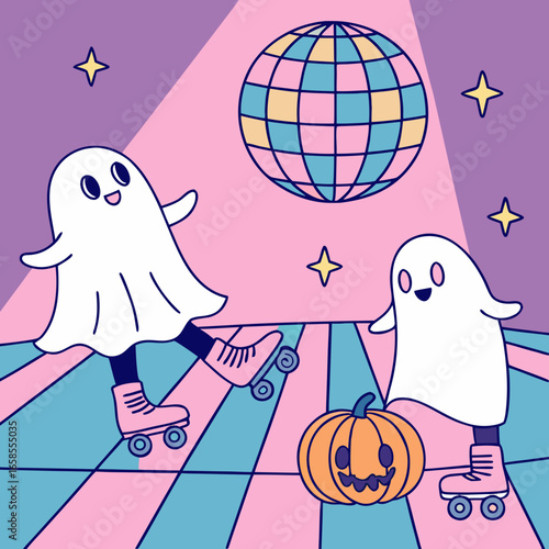 Fun 90s Roller Skate Halloween Party with Ghosts and Pumpkins