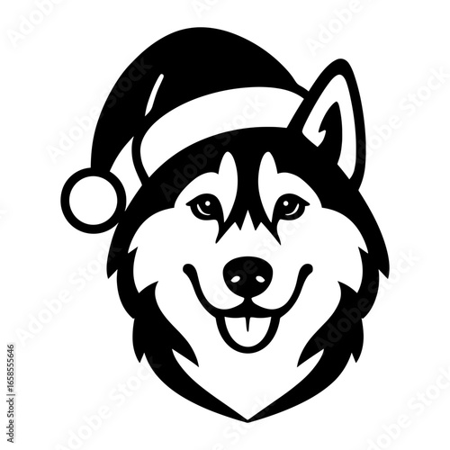 Husky with Santa Hat