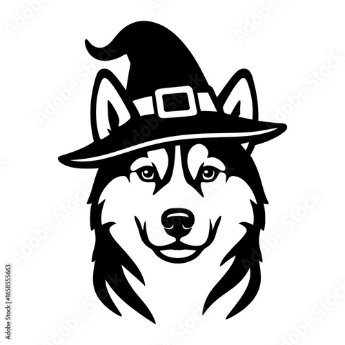 Husky with Witch Hat