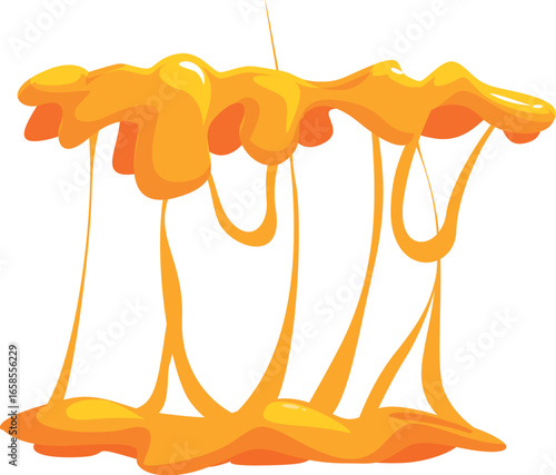 Viscous liquid dripping, forming strands and creating a sticky mess