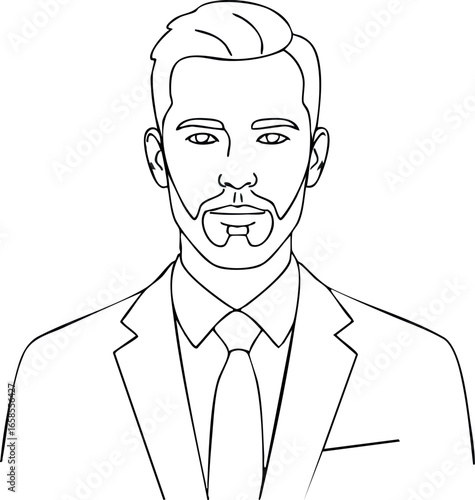 Businessman with mustache and beard wearing suit and tie vector illustration outline portrait 