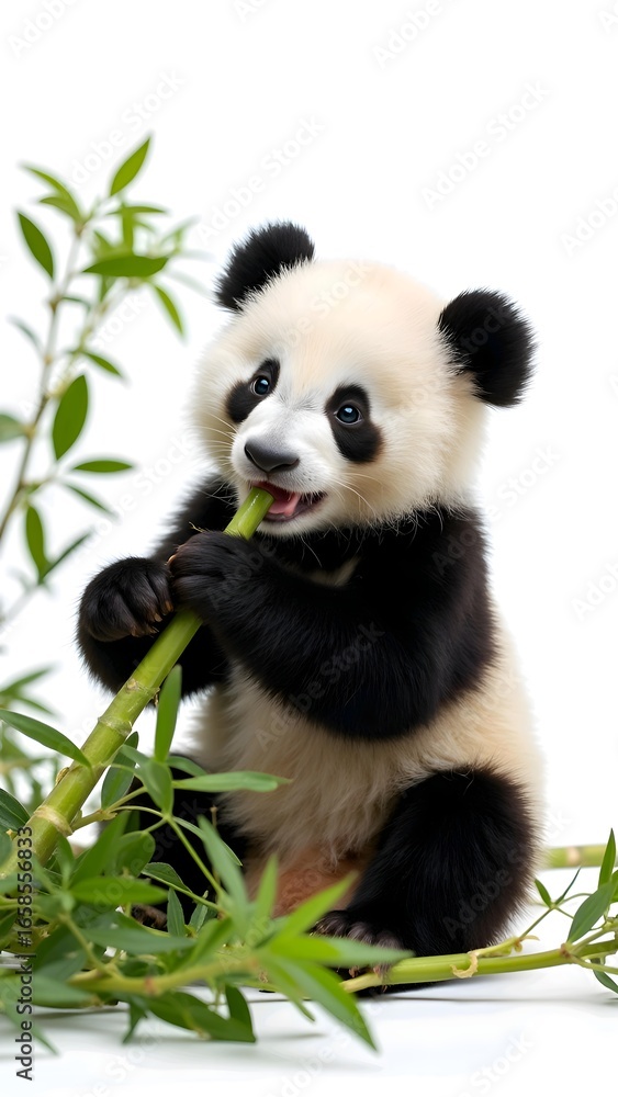 Fototapeta premium panda eating bamboo giant panda eating bamboo Animal cute rock 9:16 Wallpaper baby bear