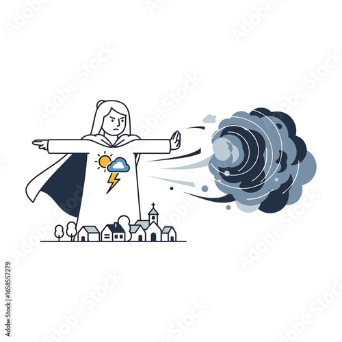 Female Hero Defending Village from Storm