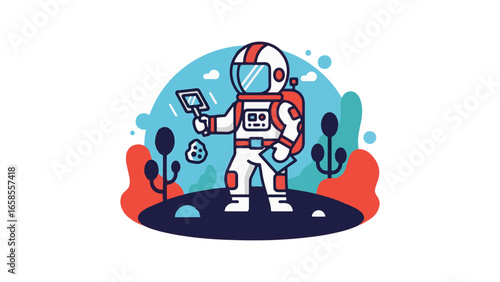 Astronaut Exploring Alien Planet with Scanner