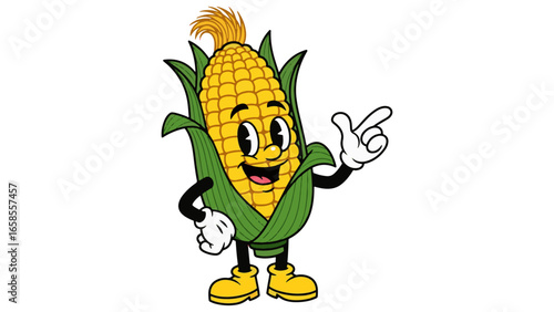 Happy Cartoon Corn Character Pointing