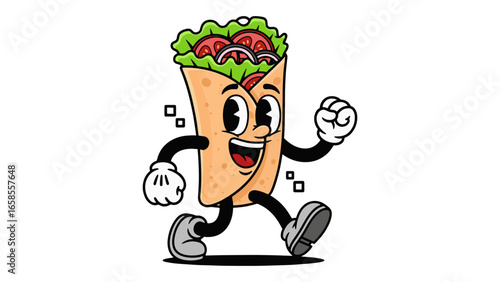 Happy Food Wrap Running - Vintage Cartoon Character