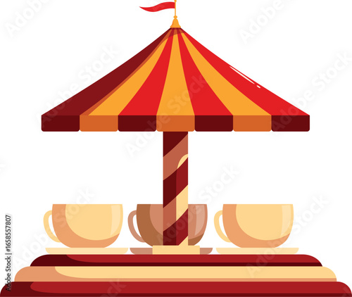 Colorful teacups carousel spinning at amusement park, offering a fun and exciting ride for children and adults