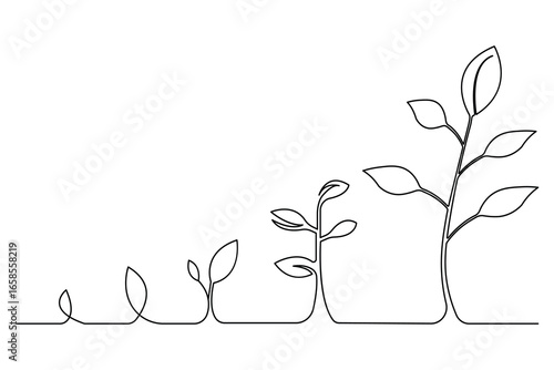 Growing plant one line art abstract botanical leaf minimalist style isolated outline design