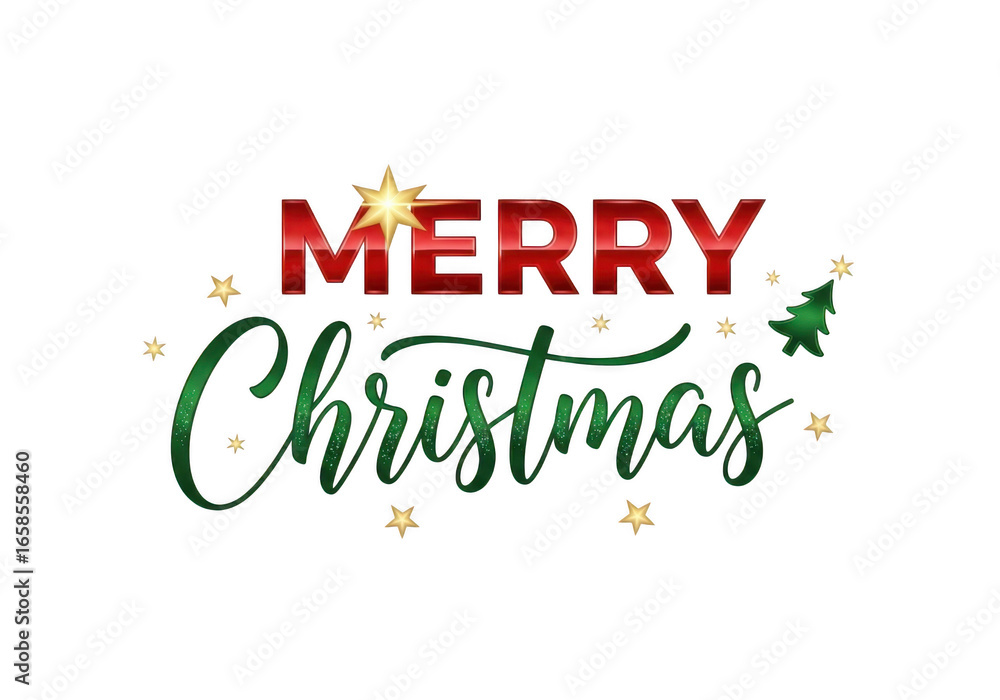 Fototapeta premium Festive merry christmas text isolated on transparent background, a perfect greeting card for holiday season celebration and winter new year