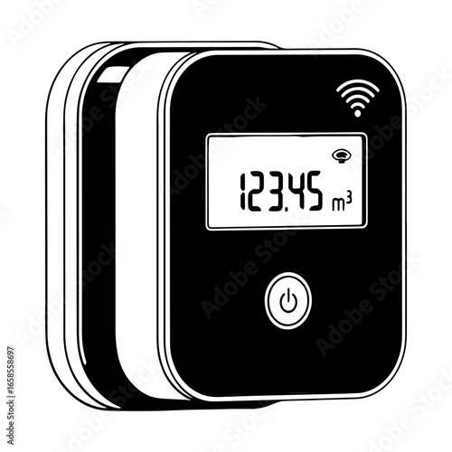 Vector sketch of a digital meter with WiFi connection. It is suitable for websites related to electricity or gas billing, utility services, and energy saving.