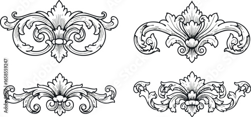 Vintage floral ornamental vector design elements with classic decorative scrolls and leaves 