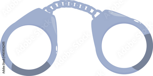 Pair of closed metal handcuffs linked by chain, representing law enforcement and arrest