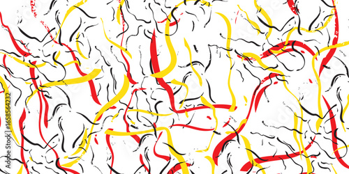 Abstract Expressionist Splatter of Red Yellow and Black Lines.