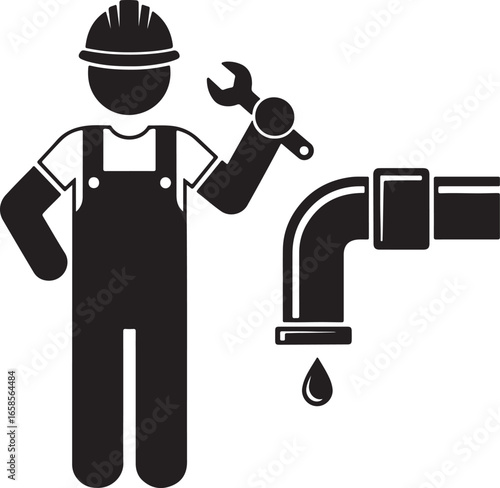 Vector illustration of a businessman in a suit and hat holding a wrench