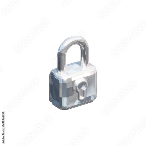 3D rendered, stylized padlock, light gray, pixelated texture