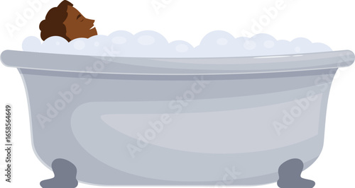 Man taking a relaxing bath with foam, enjoying a home spa treatment