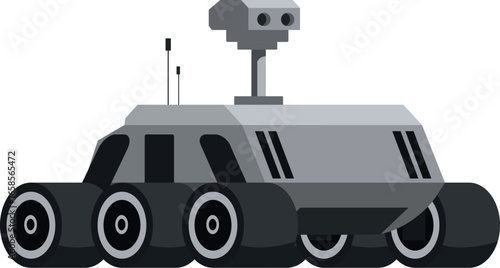 Futuristic rover traversing alien landscape, conducting scientific research and exploration