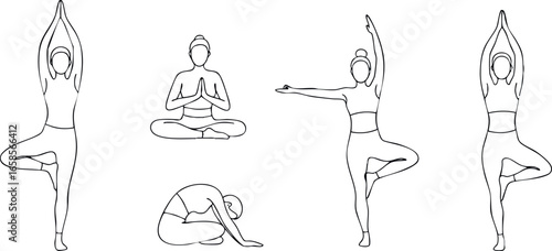 Yoga Poses Meditation and Stretching Vector Line Art for Fitness and Relaxation 
