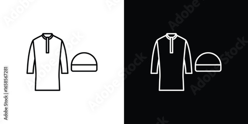 Kurta and Taqiyah Set, Isolated on White Background