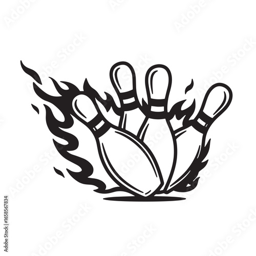 Bowling pins engulfed in flames representing sport excitement and competitive energy