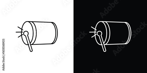 Drum Icon with Stick, Isolated on White and Black Backgrounds