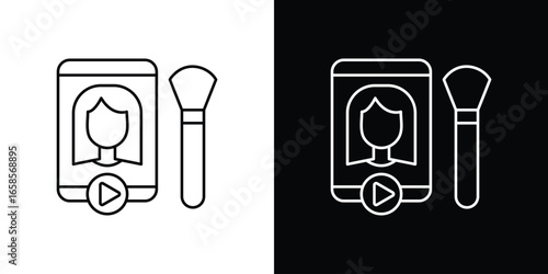 Makeup Tutorial Video on Smartphone with Brush, Isolated on White Background